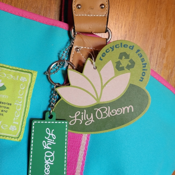 Lily Bloom NWT Handbag Beachbag Tote Oasis Pattern Turquoise/Pink - Picture 6 of 8